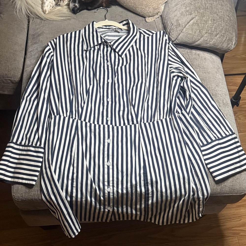 H&M Black and White Striped High Low Dress
